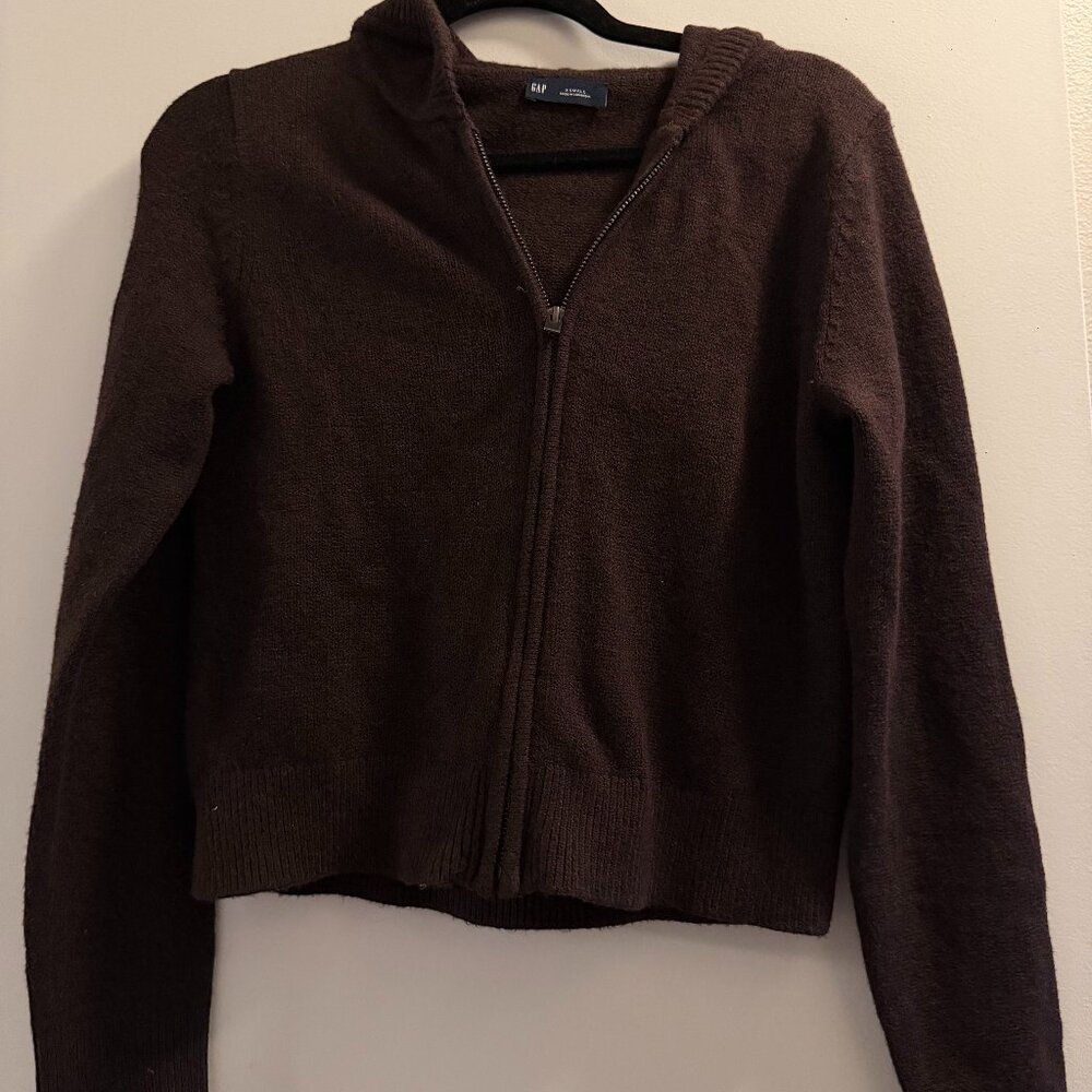 GAP Brown Zip-Up Hooded Knit Jacket